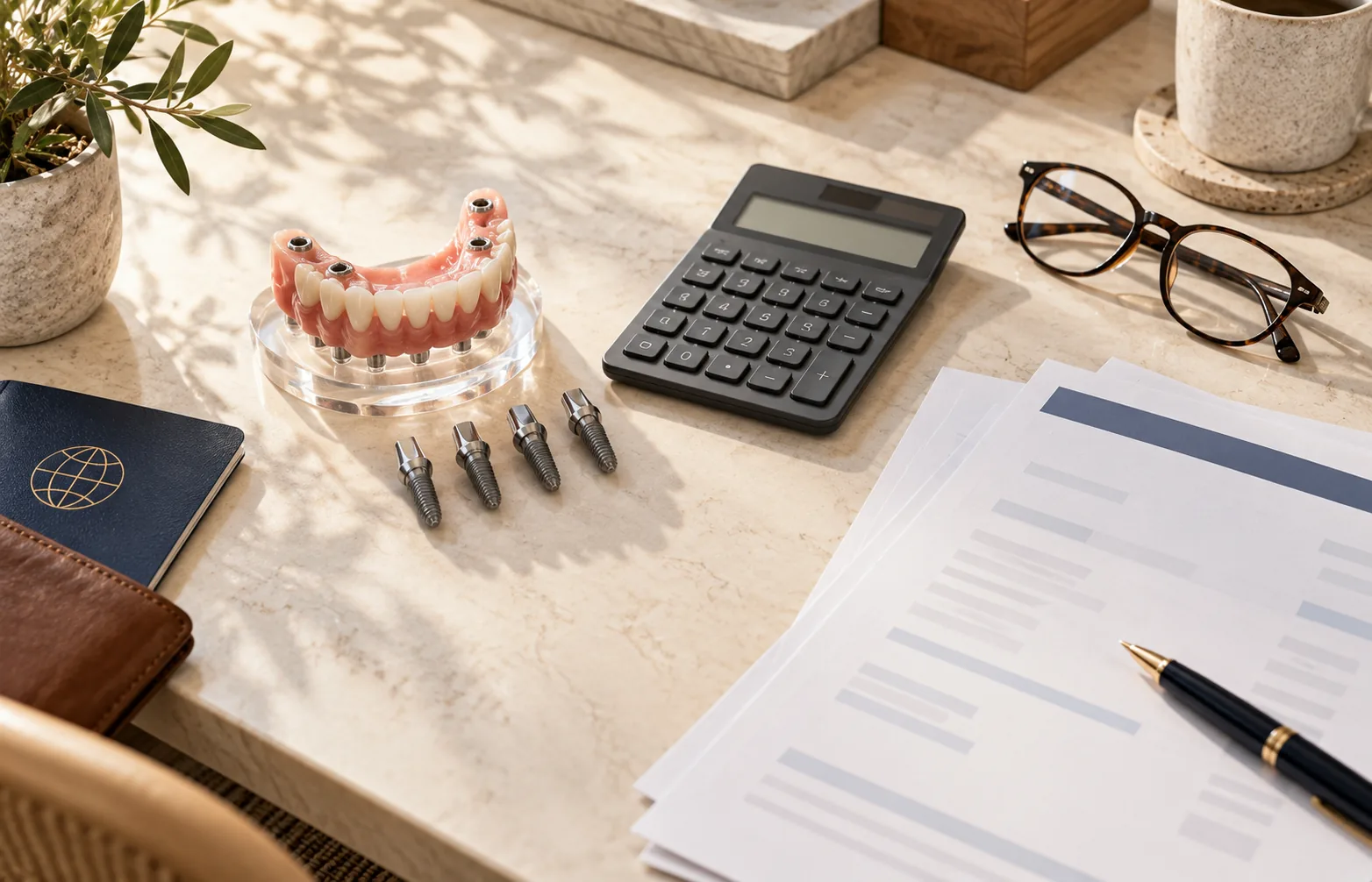 Dental implant model with calculator and treatment-plan documents