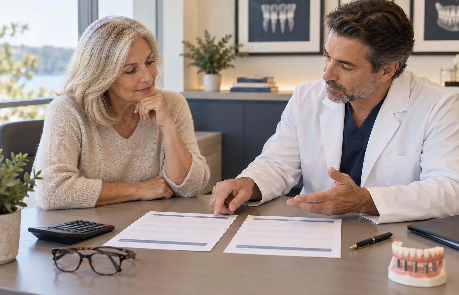 Patient and dentist comparing two treatment plans